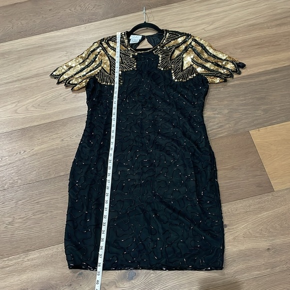 J.M.C Silk Vintage Stunning Black & Gold Beaded Sequin Sexy Evening Gown Size XL - Picture 9 of 11